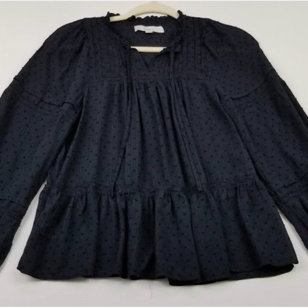 LOFT Black Swiss Dot Peplum Tunic Top